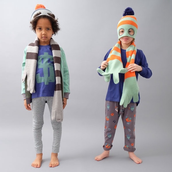 {Indikidual} Knitted stripe balaclava hat with funny eye holes and pom Pom - Picture 2 of 14